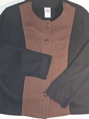 Vintage Weekenders Womens Button Up Sweater Size L Black/Brown Thin Shoulder Pad
